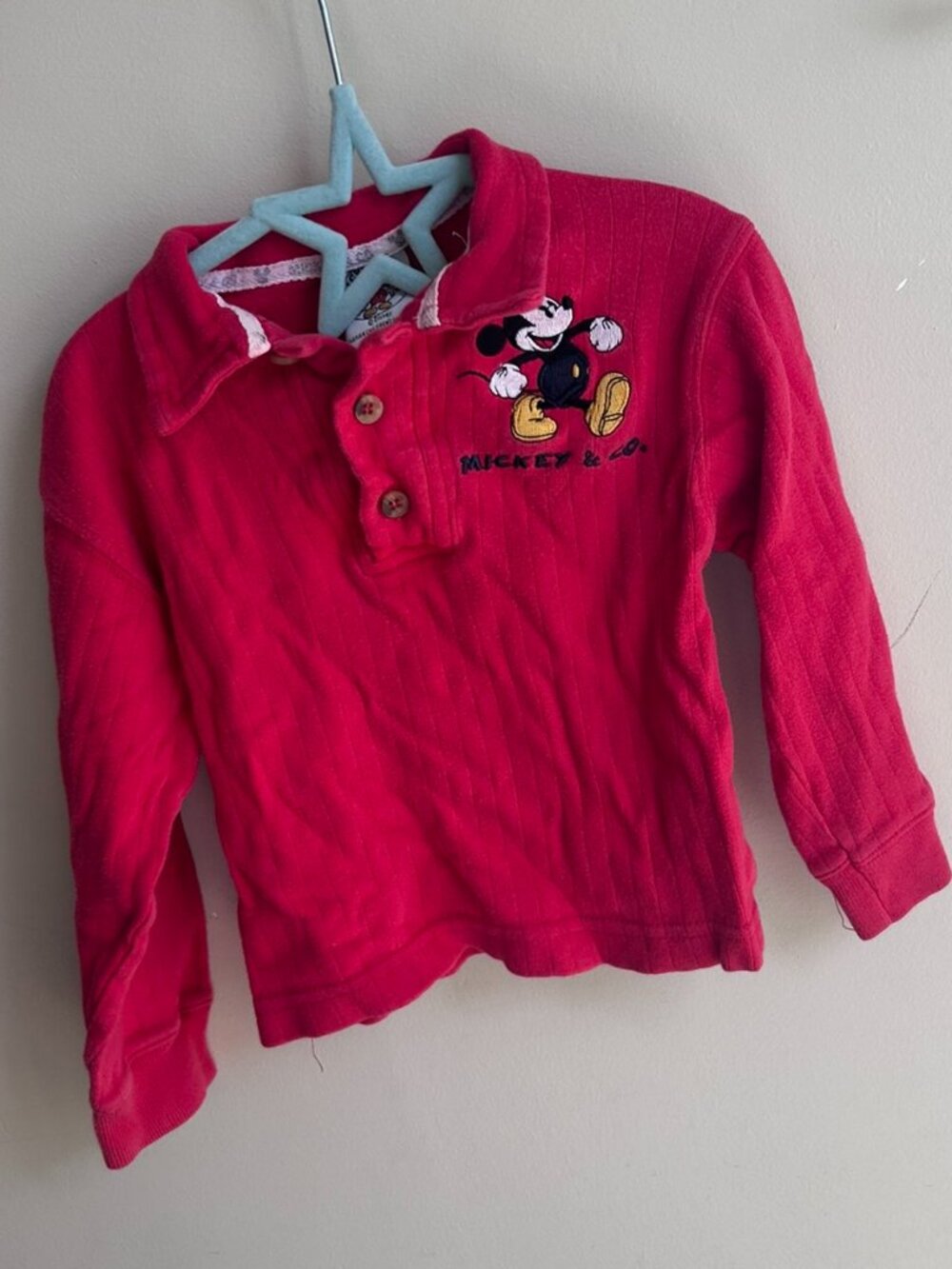 ❤️🐭 Mickey & Co. Vintage Mickey Mouse Ribbed Polo – Red – Size 4 🐭❤️
